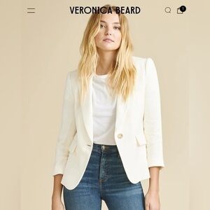 Veronica Beard Schoolboy Linen Dickey Blazer Jacket White Size 12 Summer